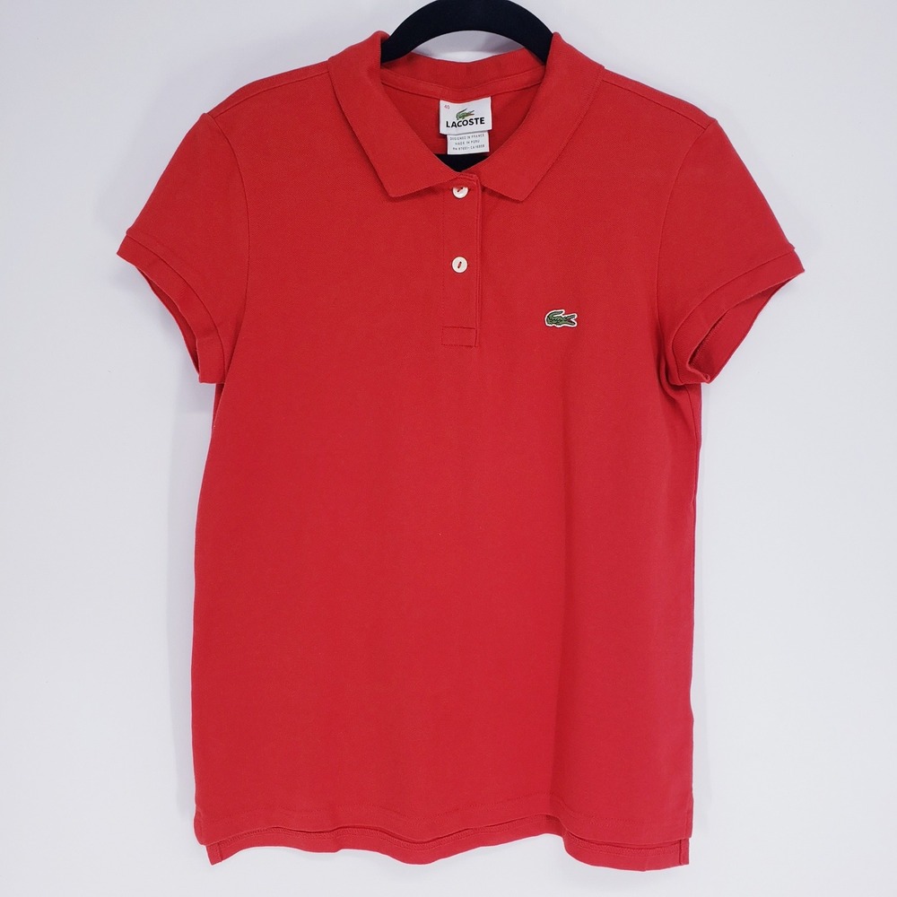 Lacoste Crocodile Logo Pique Polo Shirt Women Size 40 M Red Short Sleeve Preppy